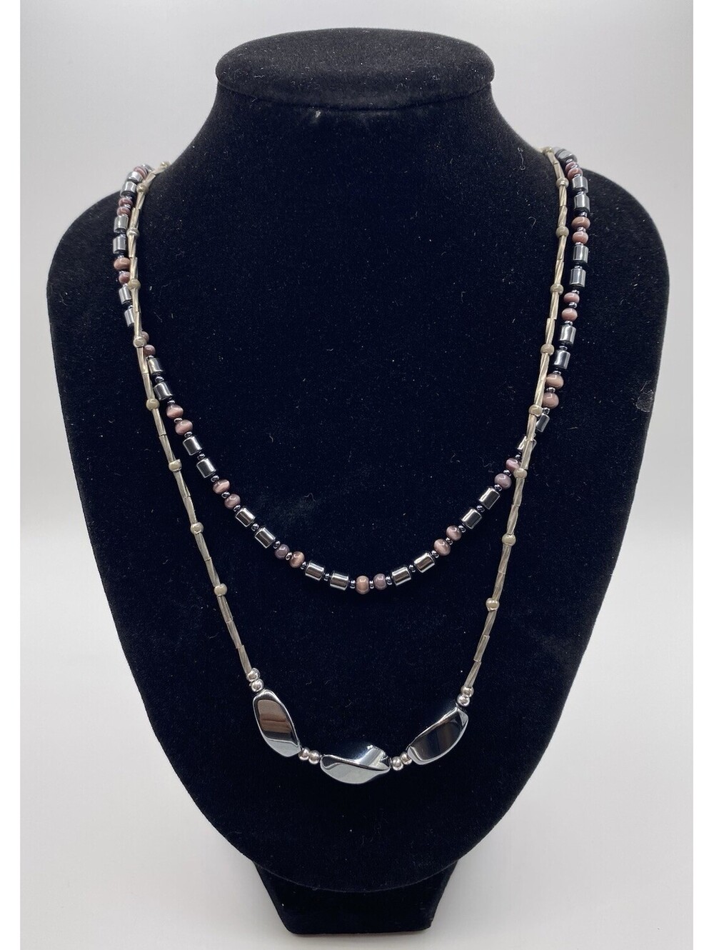 Lot of 2 Magnetic Beaded Necklaces Black Brown Color Layered Necklace